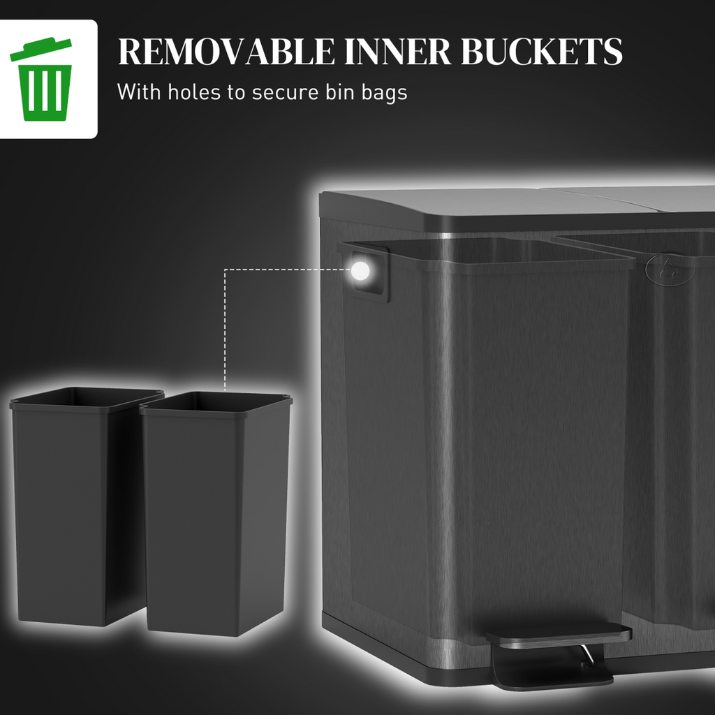 HOMCOM 2 x 15L Dual Kitchen Bin Pedal Bin for Recycling and Waste, Black