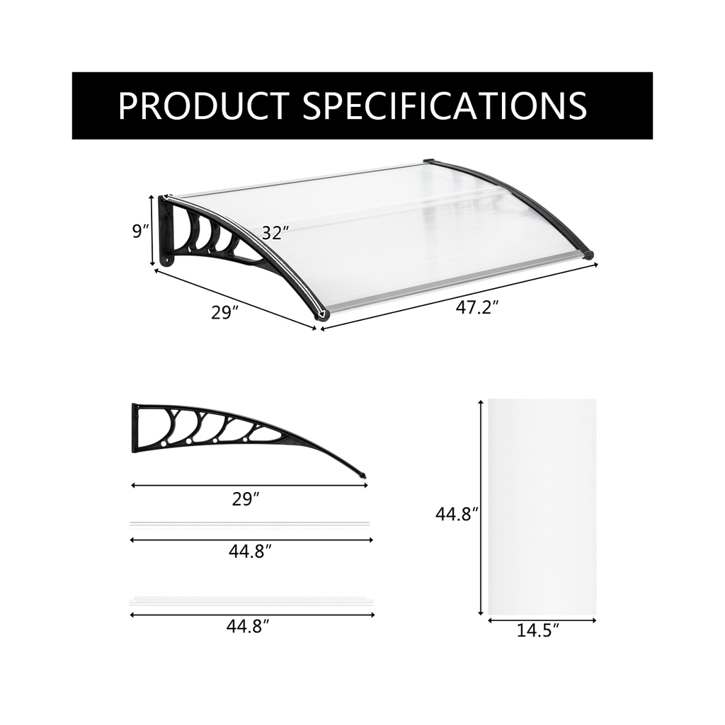 【Same Code：48202358】HT-120 x 80 Household Application Door & Window Rain Cover Eaves Canopy White & Black Bracket