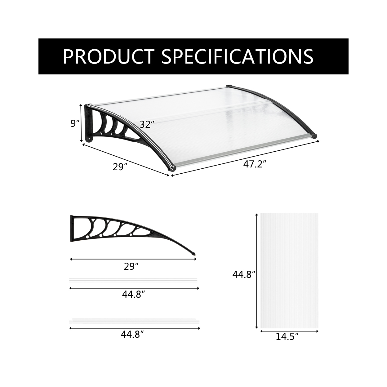 【Same Code：48202358】HT-120 x 80 Household Application Door & Window Rain Cover Eaves Canopy White & Black Bracket
