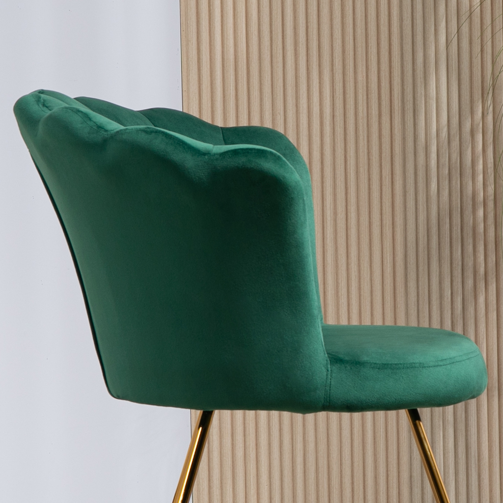 HOMCOM Accent Chair, Velvet Armchair with Lotus Backrest, Steel Legs, Green