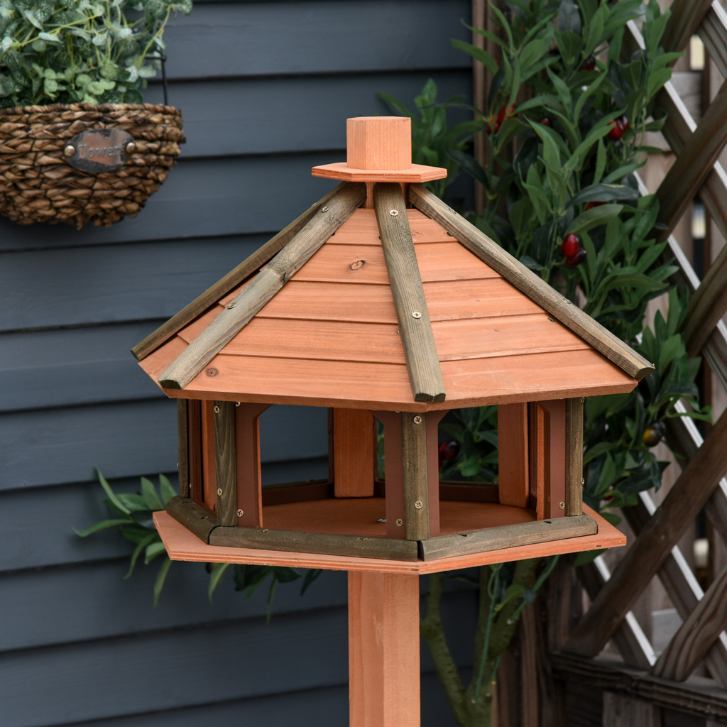 Wooden Bird Feeder Wooden Bird Table Bird Feeder with Roof, Brown, 130cm