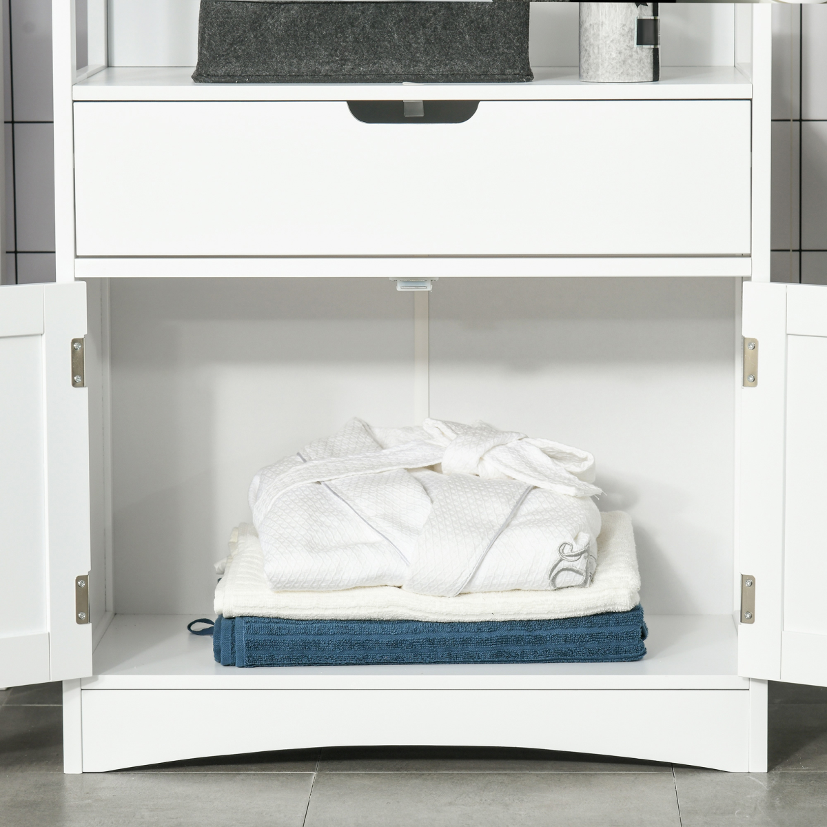 kleankin Bathroom Floor Storage Cabinet Kitchen Sideboard Standing Unit  Doors