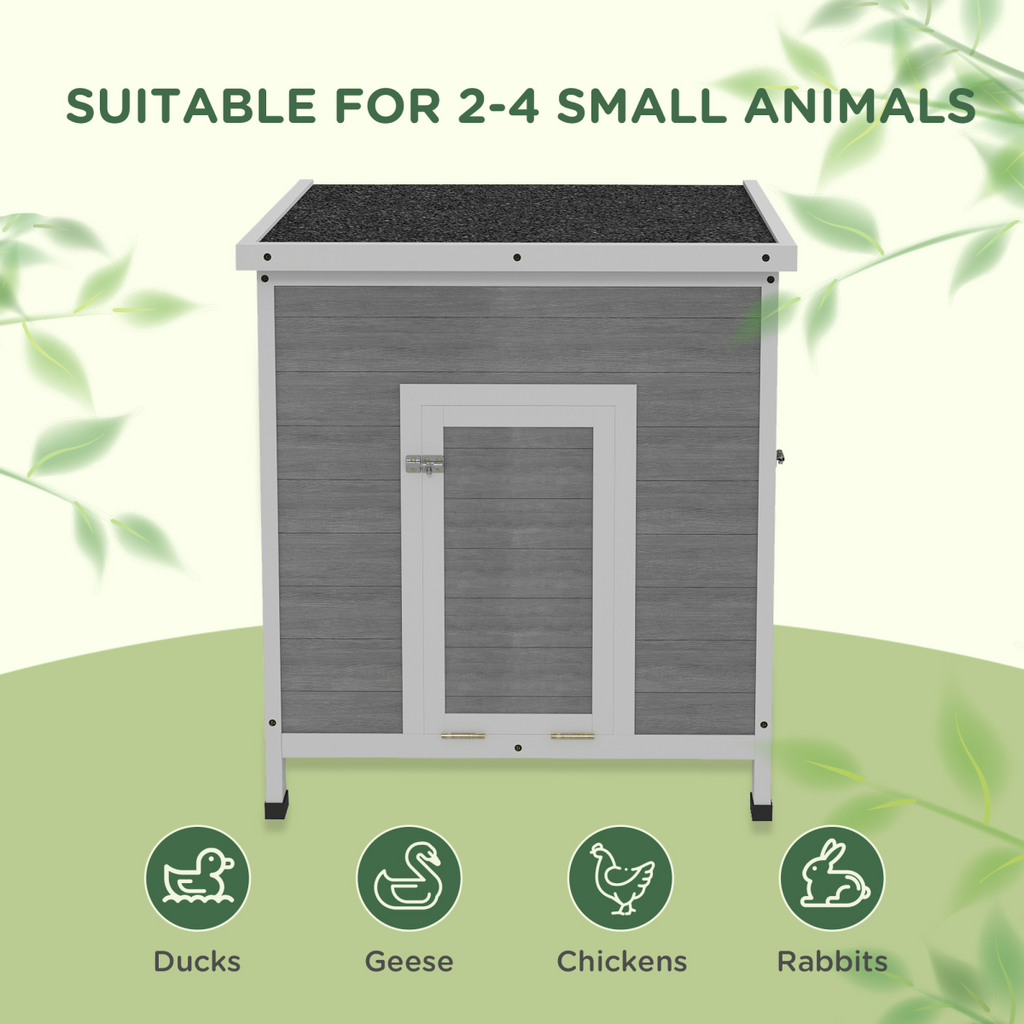 PawHut Wooden Duck House, Poultry Coop with Double Doors, Openable Roof, Grey