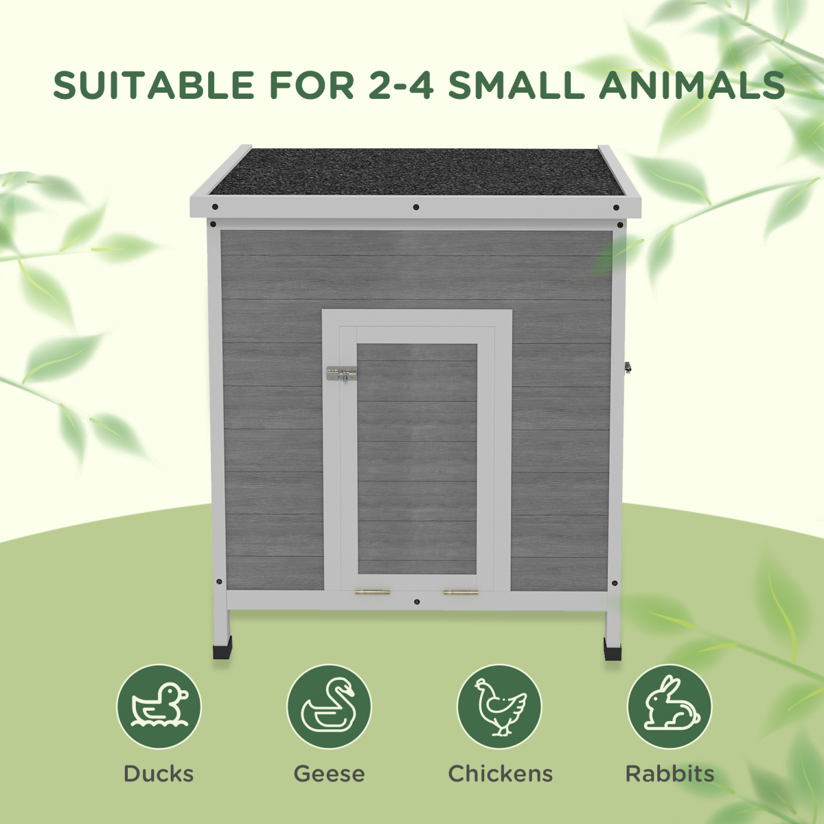 PawHut Wooden Duck House, Poultry Coop with Double Doors, Openable Roof, Grey
