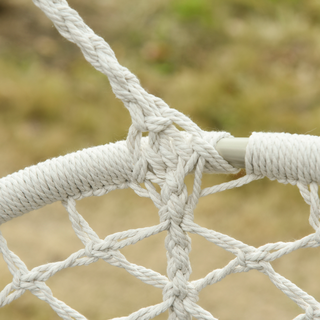 Hanging Hammock Chair Cotton Rope Swing & Metal Frame Large Macrame, Cream White