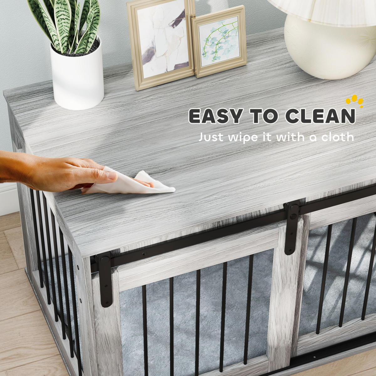 PawHut Dog Crate Furniture with Removable Cushion for Large Dogs - Grey