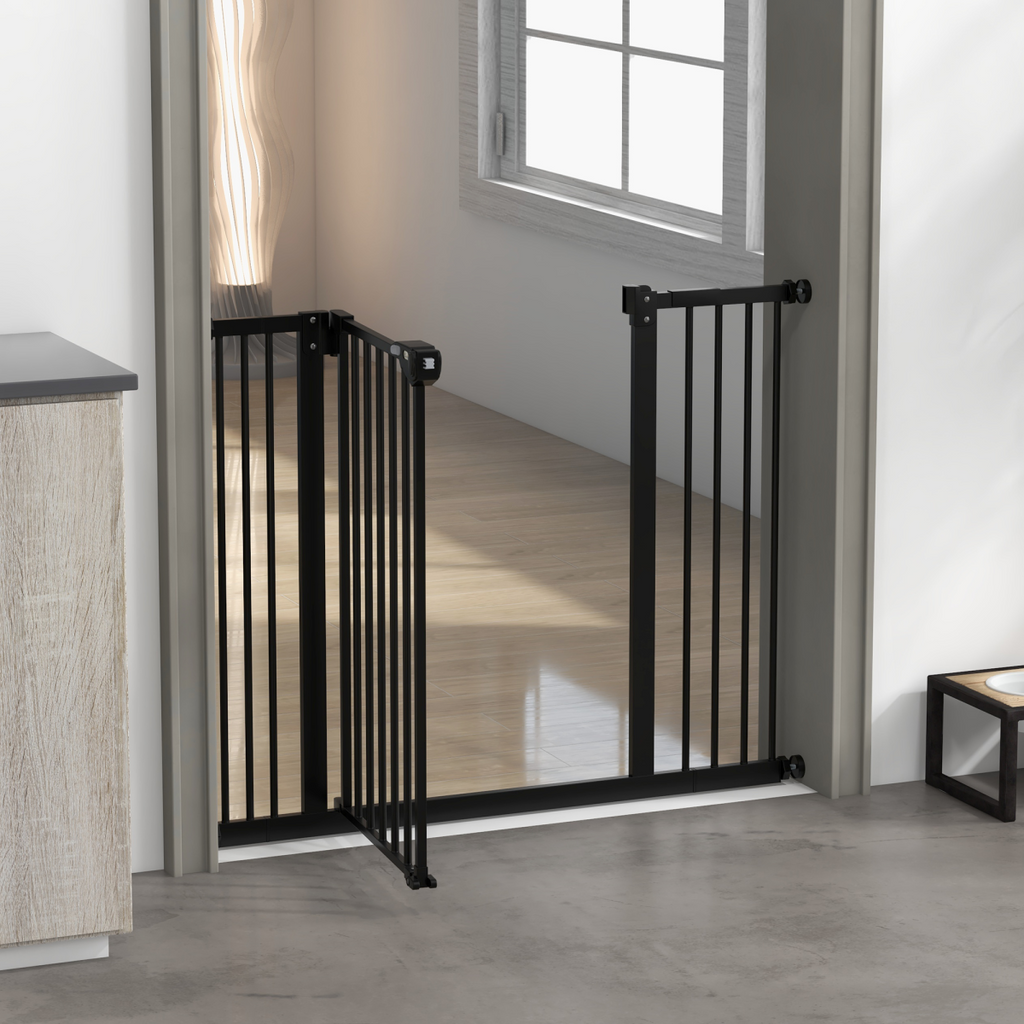 PawHut Adjustable Safety Gate with 2 Extensions and Four Adjustable Screws, Black
