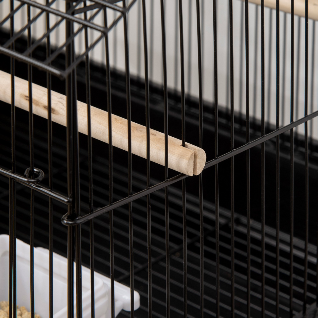 Metal Bird Cage w/ Plastic Perch Food Container Handle 50.5 x 40 x 63cm Black