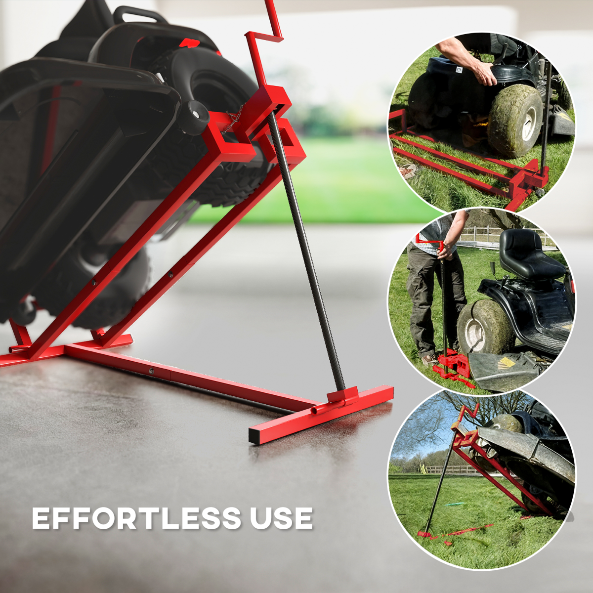 HOMCOM Foldable Ride On Lawn Mower Lift, 400 kg Telescopic Maintenance Jack