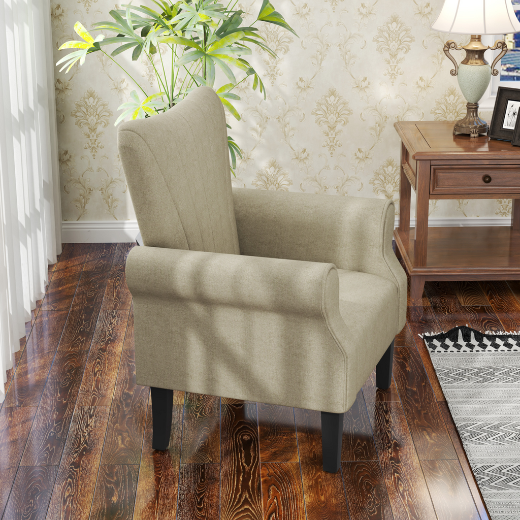 HOMCOM Armchair, Upholstered Modern Accent Chair with Wood Legs, Beige