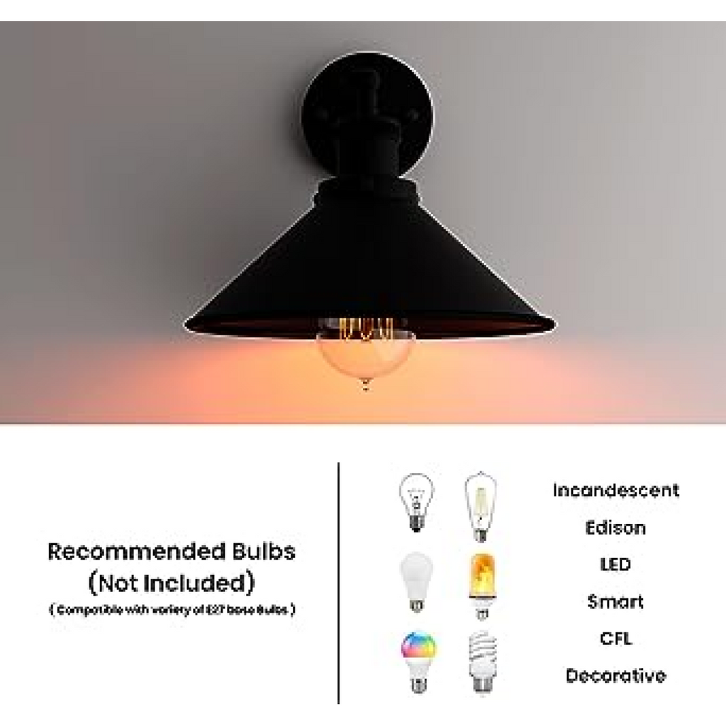 Wall Sconce Black Cone Shape Shade ~1502
