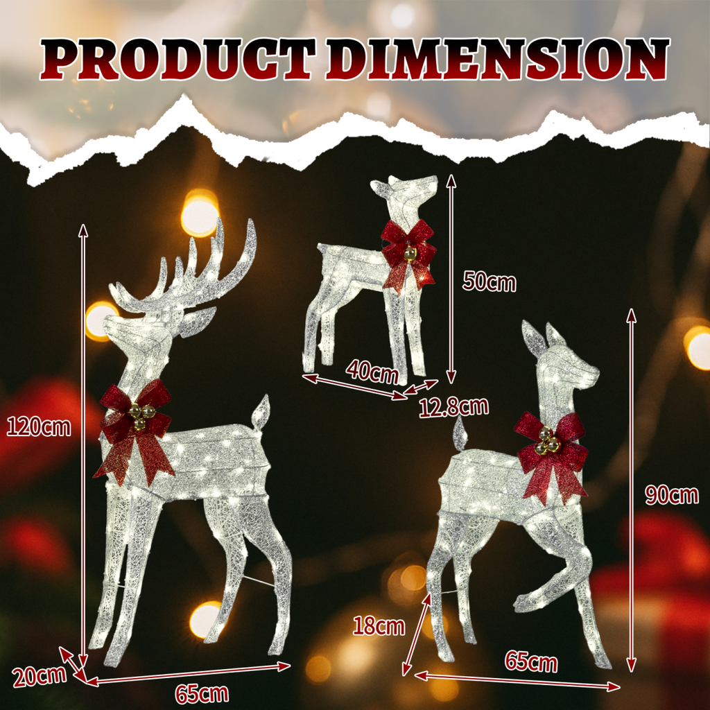 3-Piece Lighted Christmas Reindeer Family Set Outdoor Decorations