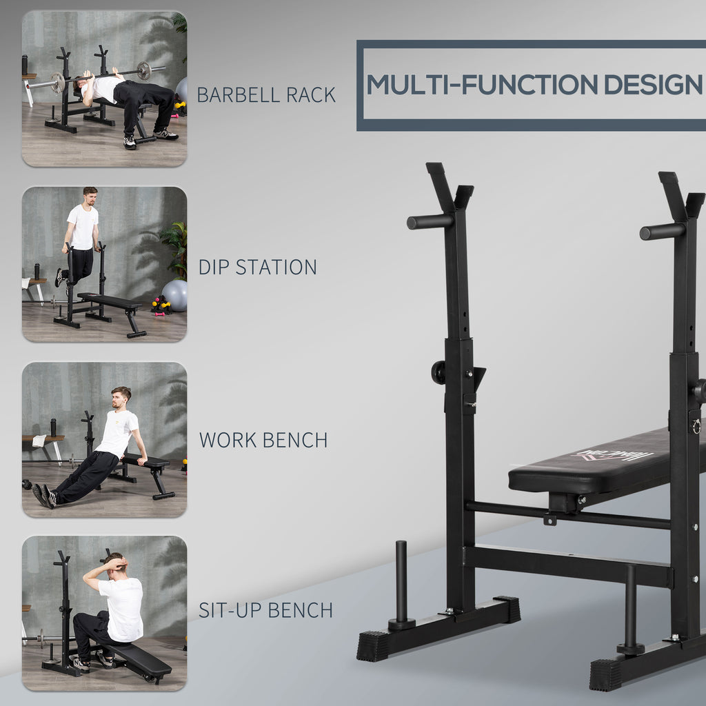 HOMCOM Adjustable Weight Bench with Barbell Rack and Dip Station, Black