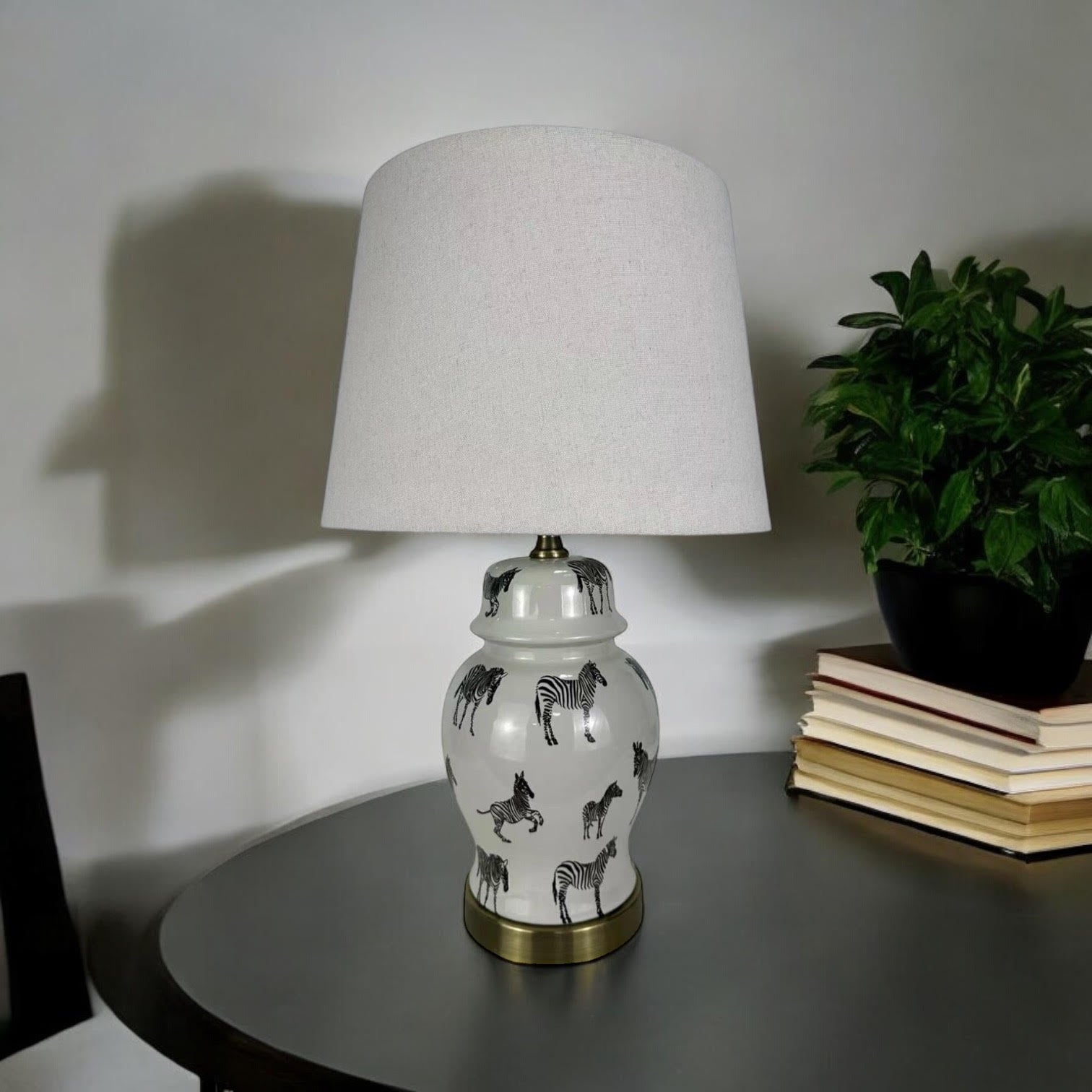 AcaciaHome Oriental Design Large Floral Ceramic Table Lamp with Drum Shade