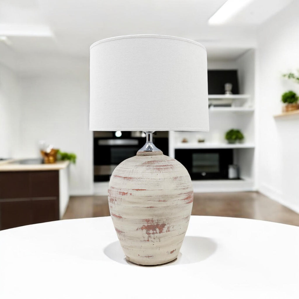 AcaciaHome Elegant Ceramic Table Lamp with Fabric Drum Shade (61cm Cream Lamp)