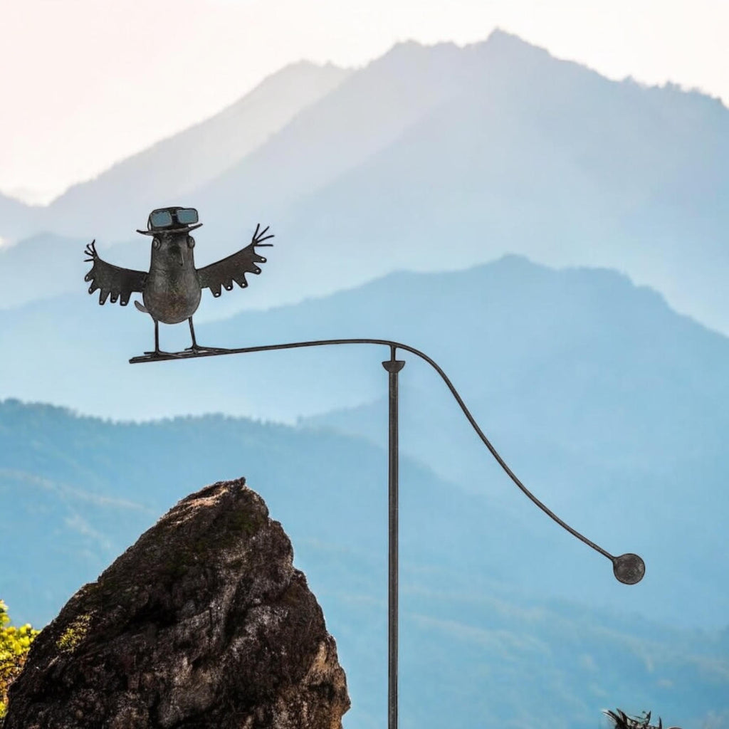 Durable Owl Bird Garden Spinner Metal Stake with Whimsical Spinning Motion