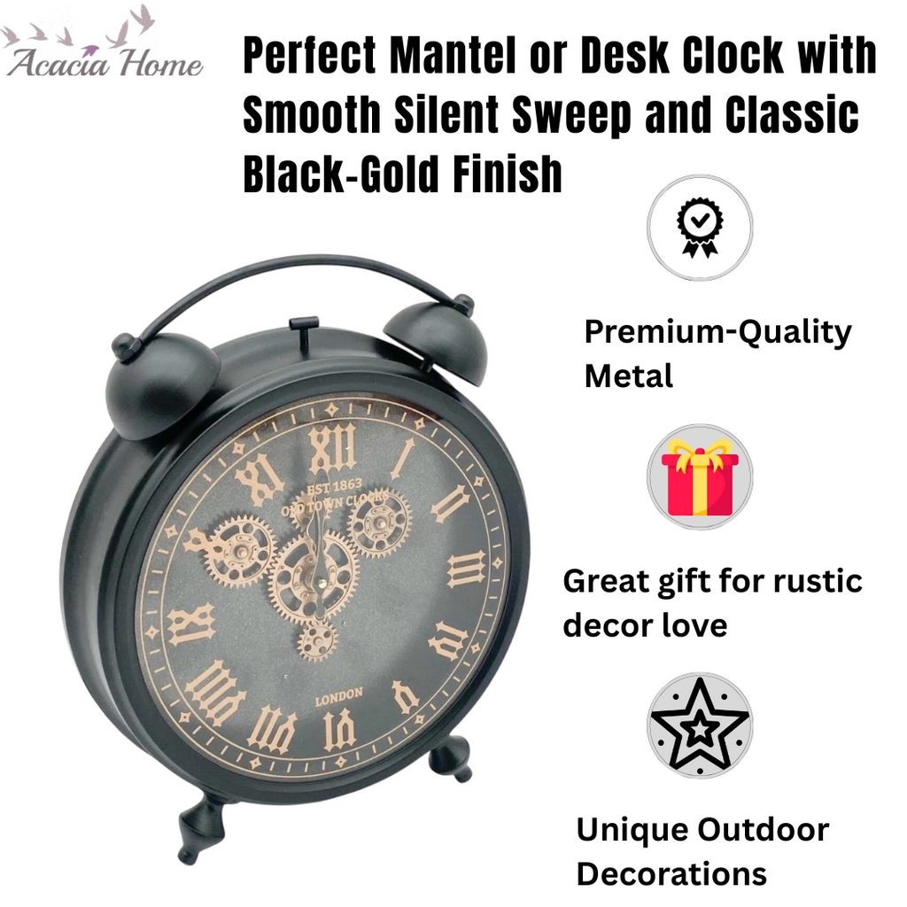 Unique Black and Gold Metal Gear Clock