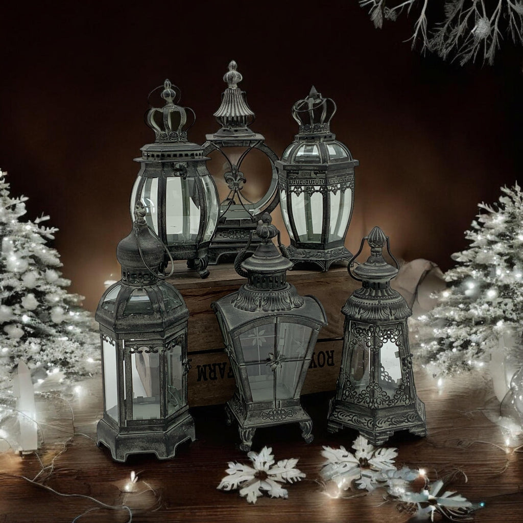 Stunning Metal Grey Tealight Lantern Holder Set of 6