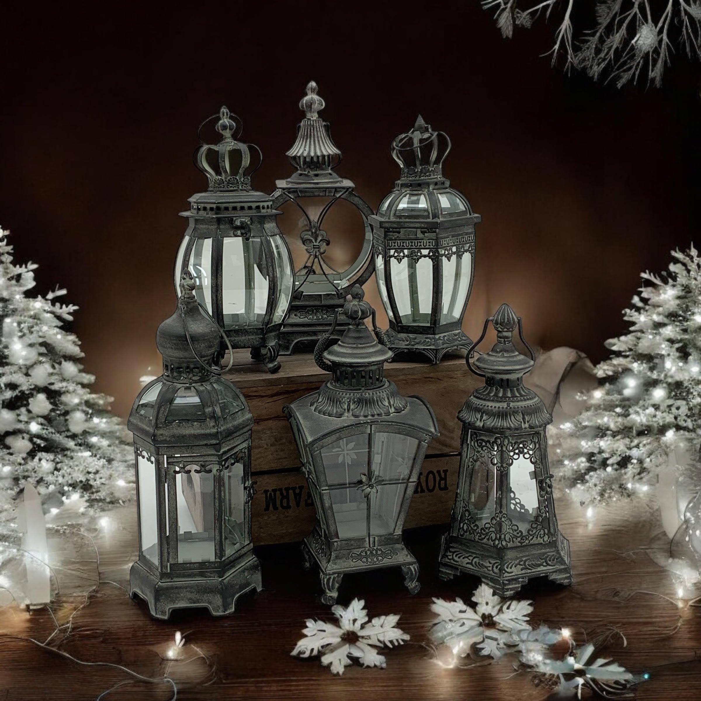 Stunning Metal Grey Tealight Lantern Holder Set of 6