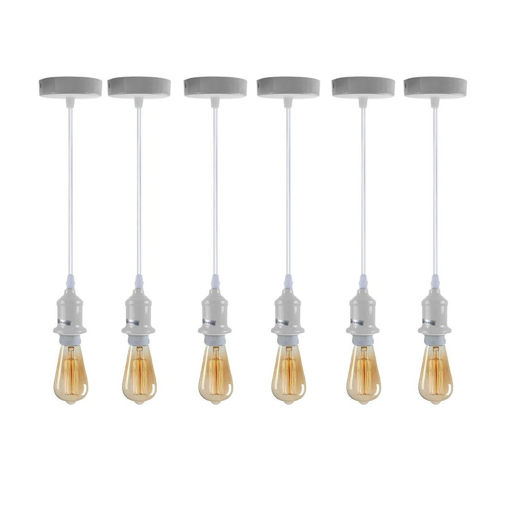 6 Pack Industrial Pendant Light Fitting, Lampshade Addable E27 Lamp White Holder