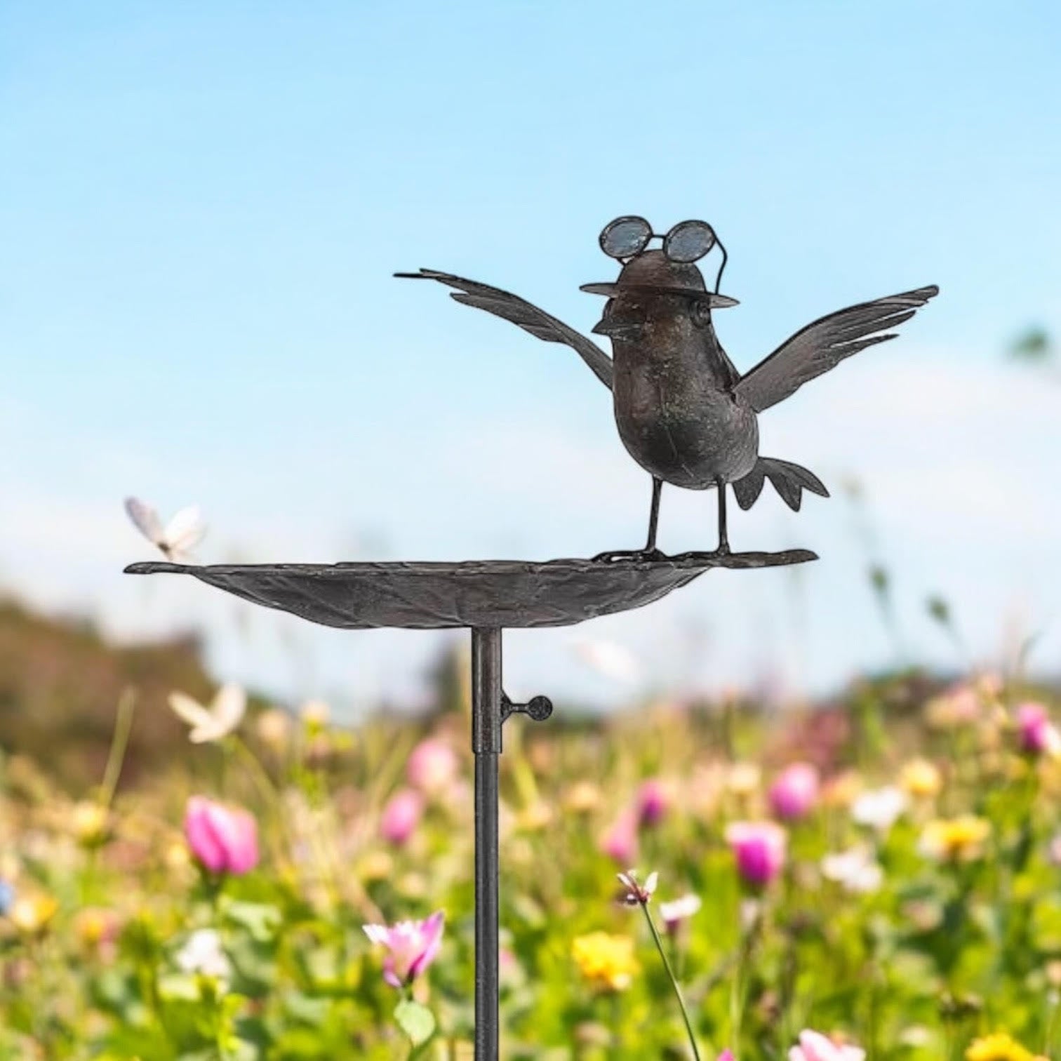 Stylish and Modern Metal Bird Feeder Birdbath Spinner Stake (Black, 50" Metal Bird)