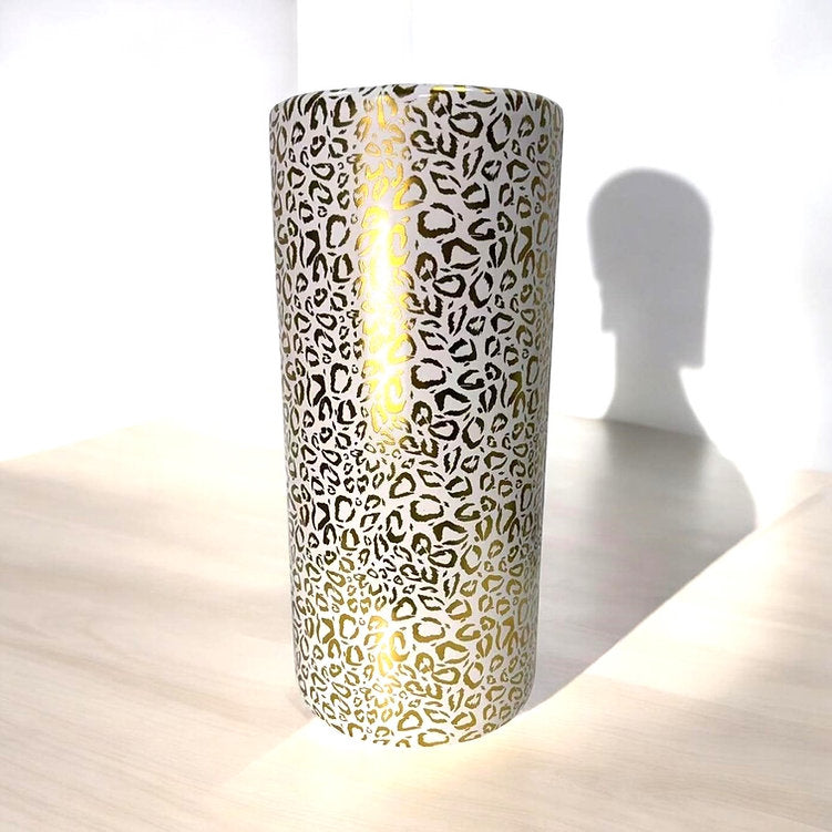 Classic Ceramic Round 18” Tall Umbrella Stand (Gold Leopard Design)