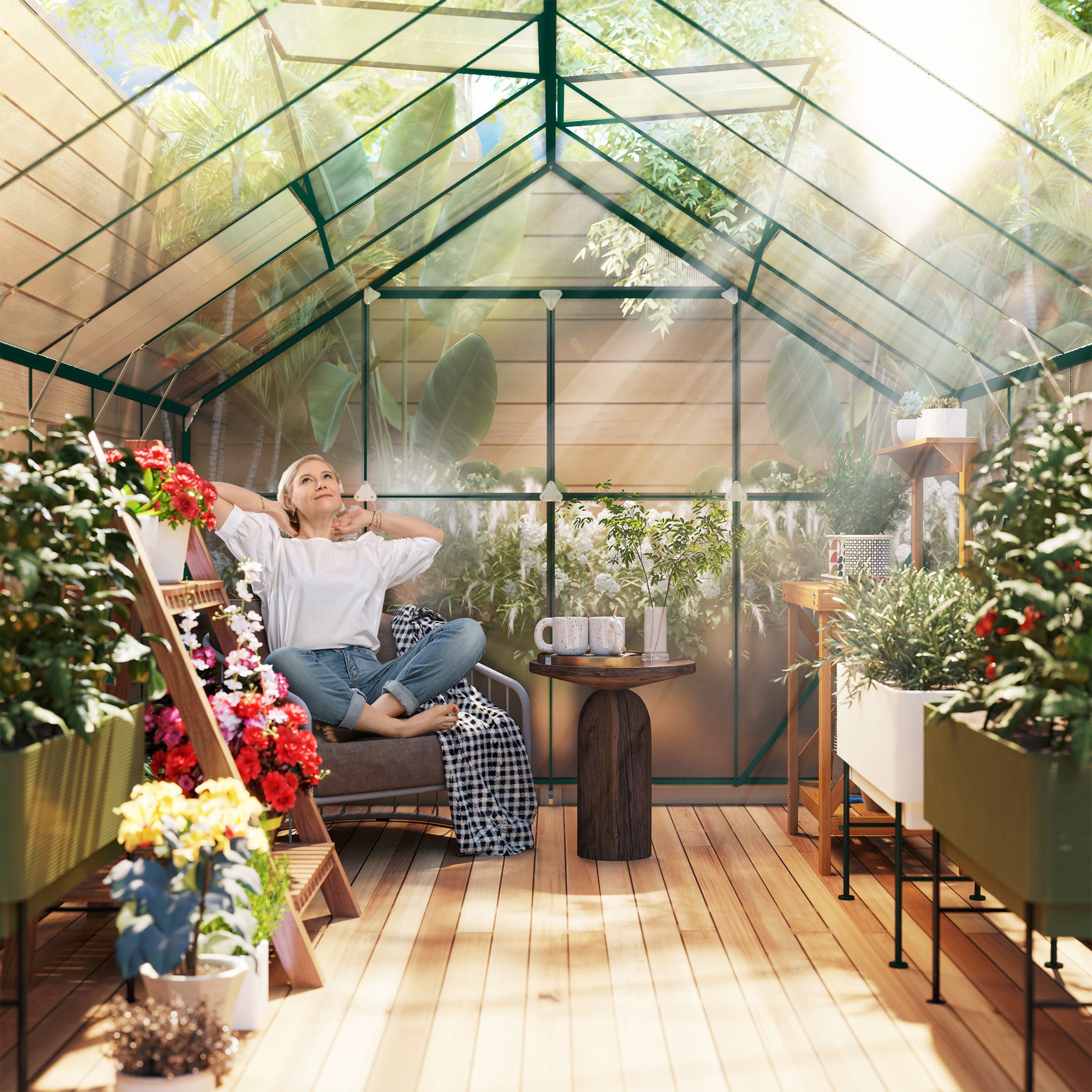 8x12ft Polycarbonate Walk-in Greenhouse Outdoor Double Sliding Door Outsunny