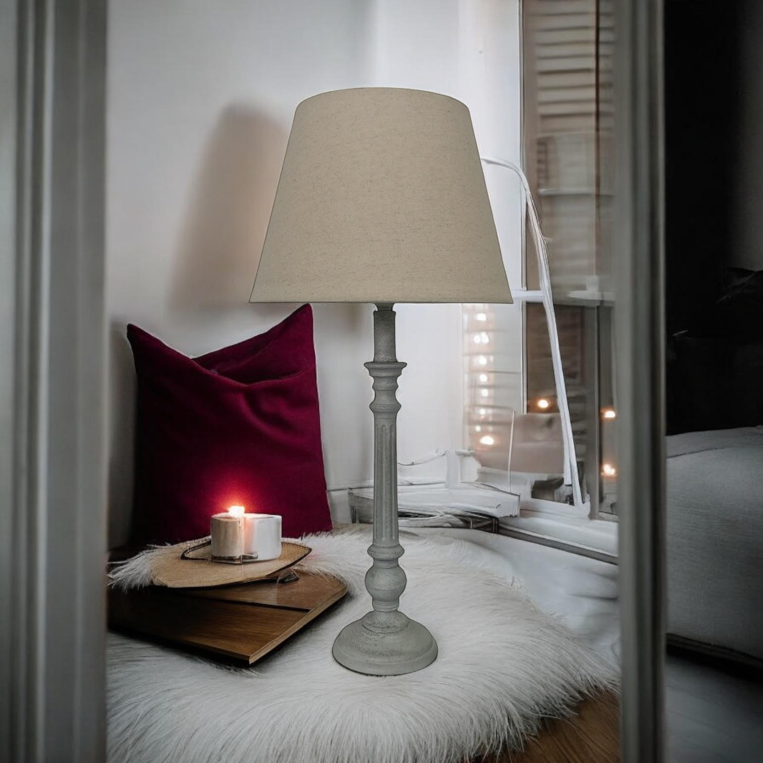Modern Tall Wooden Washed Table Lamp (32cm Multicoloured with Shade)