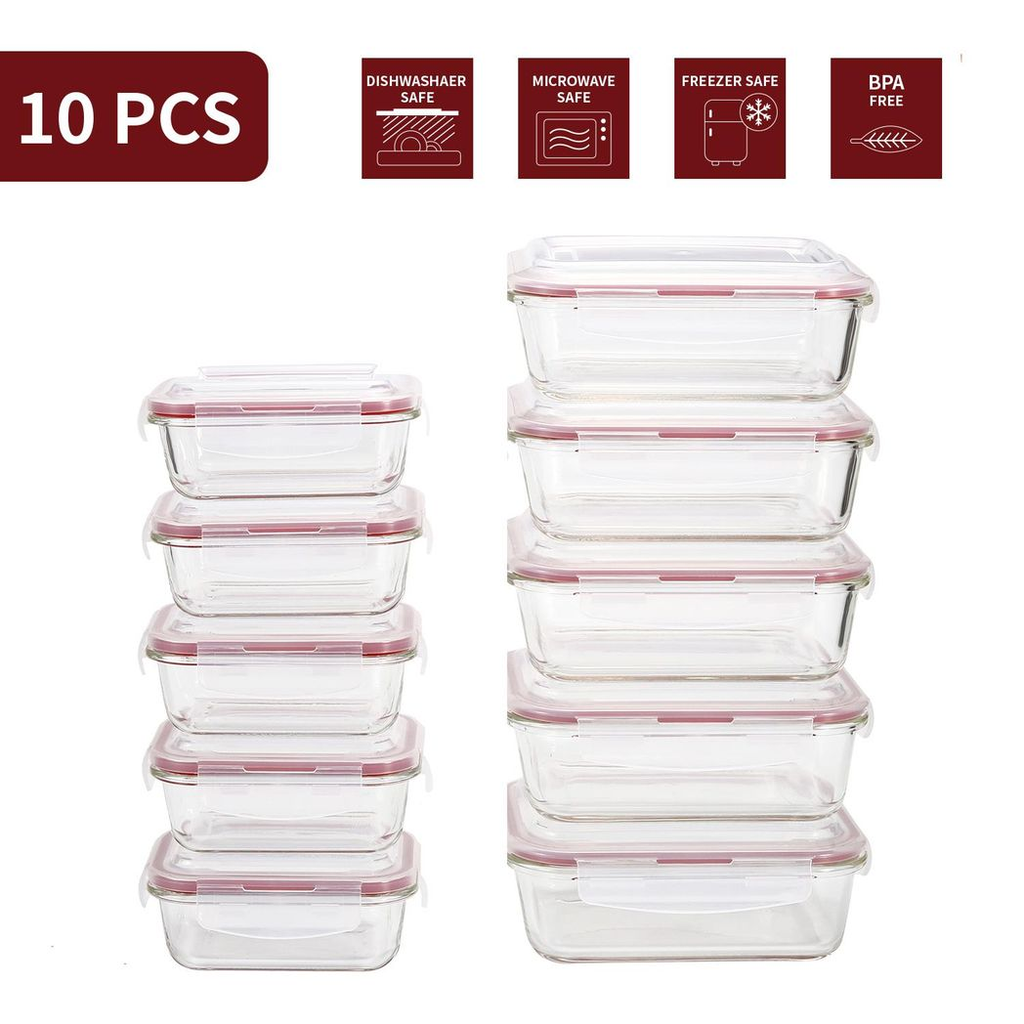 Vinsani Glass Food Storage 10-Pack Containers – Meal Prep Lunch Boxes