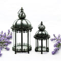 Stylish Set of 2 Metal Grey Tealight Lantern Holders