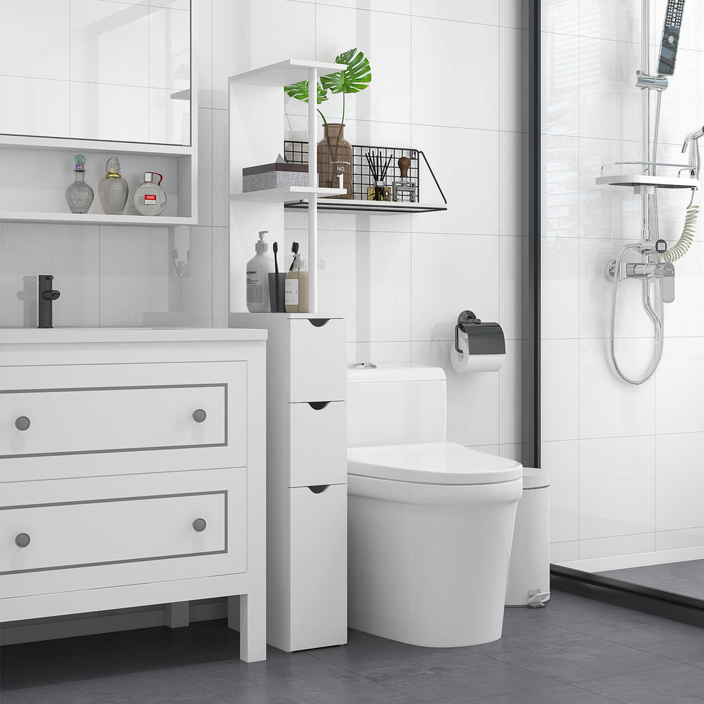 HOMCOM Tall Bathroom Cabinet, Bathroom Storage Cabinet W/ Shelf, Drawers White