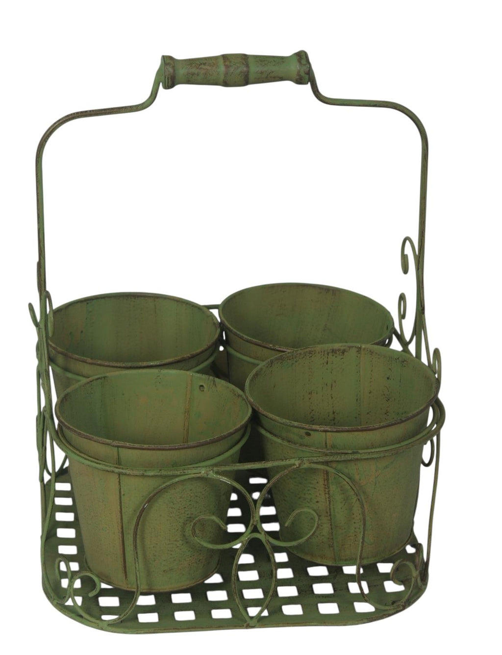 AcaciaHome Stylish Medium-Sized Double Plant Pot Basket Holder Metal Display Rack (Green)