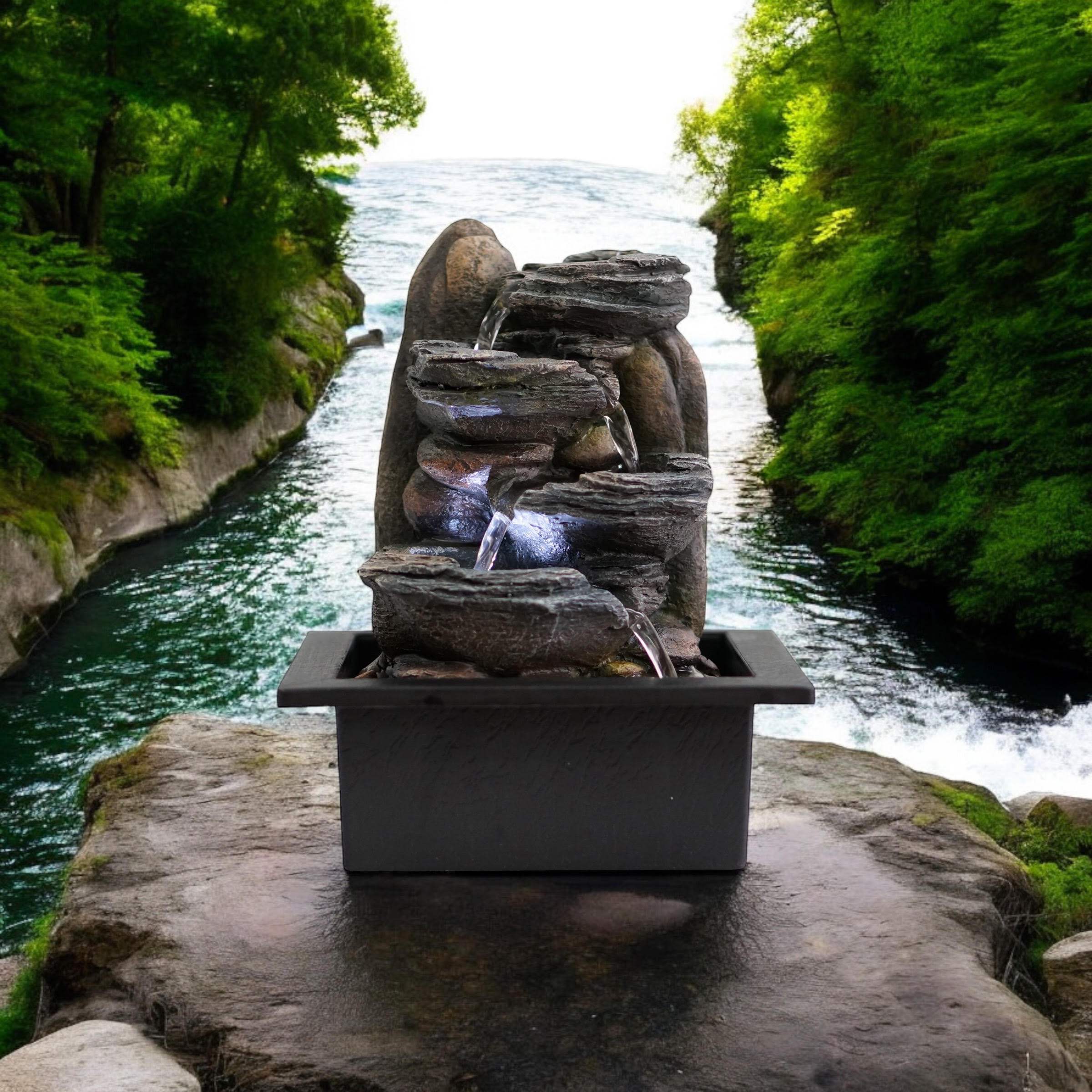 Water Feature Indoor Outdoor LED Fountain (Dark Grey Waterfall)