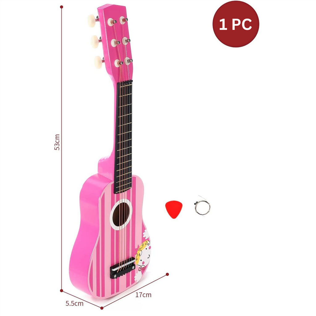 SOKA Wooden Pink Striped Guitar Musical Instrument Pretend Play Music Toy