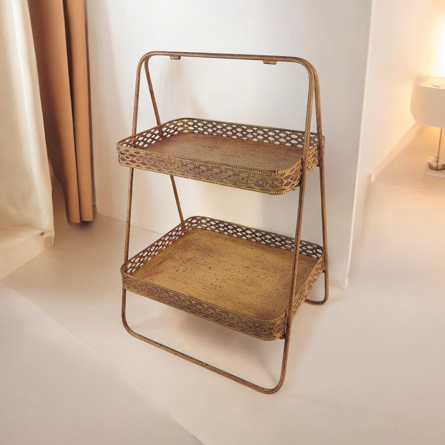 AcaciaHome Rusty 2-Tier 59cm Rectangular Metal Cake & Plant Stand
