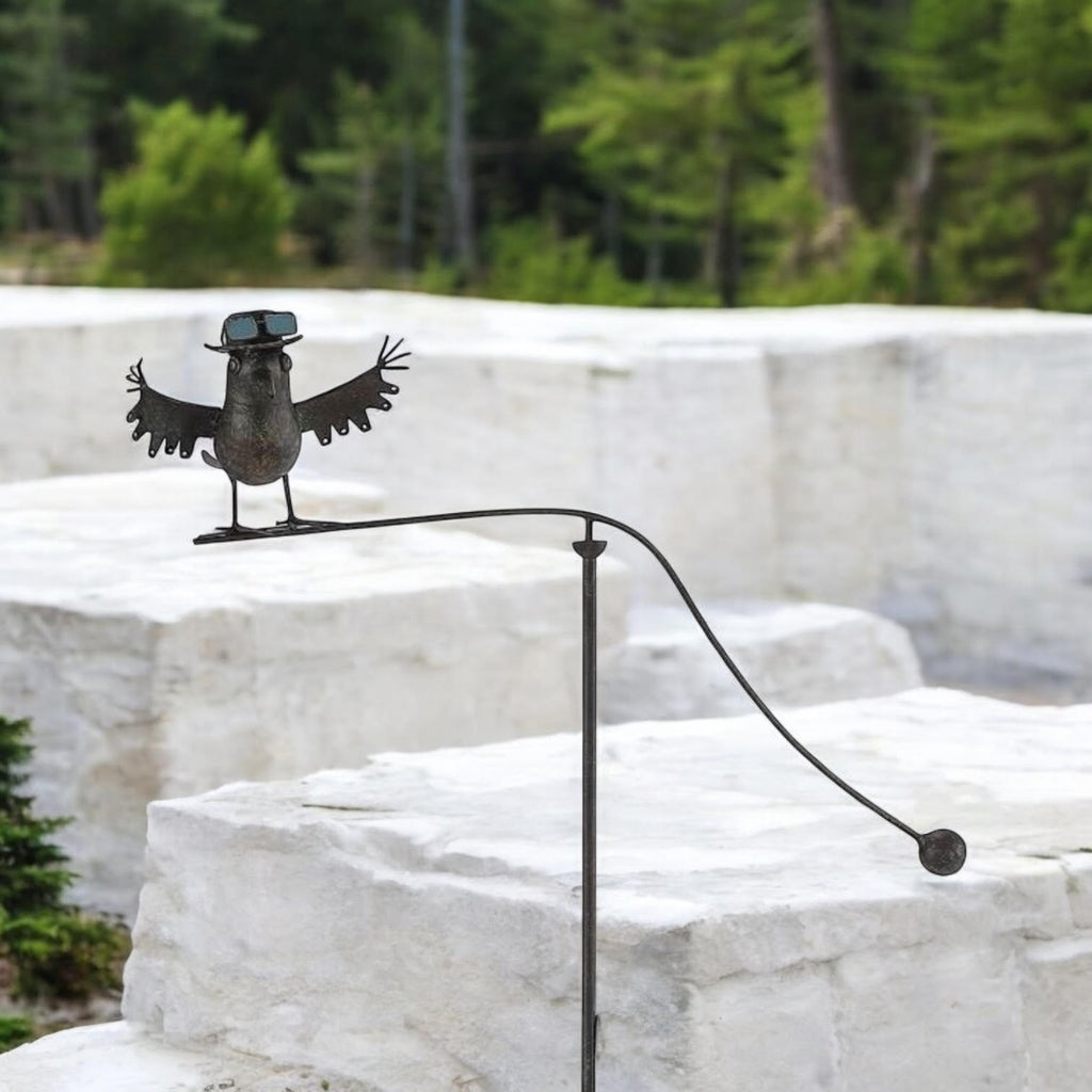 Durable Owl Bird Garden Spinner Metal Stake with Whimsical Spinning Motion
