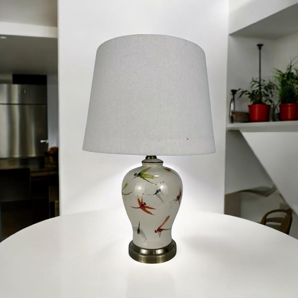 AcaciaHome Oriental Design Large Floral Ceramic Table Lamp with Drum Shade