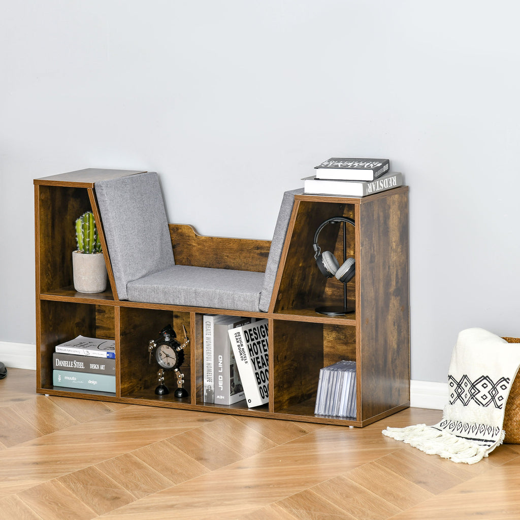 Bookcase Storage Reading Seat Unit Kids Adults Six Cubes Brown
