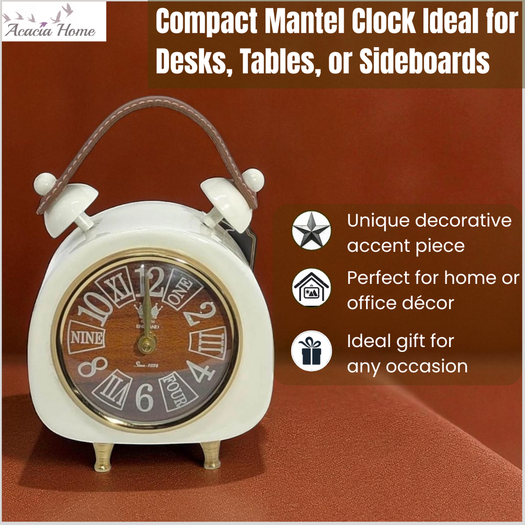 AcaciaHome White Cream Mantel Clock