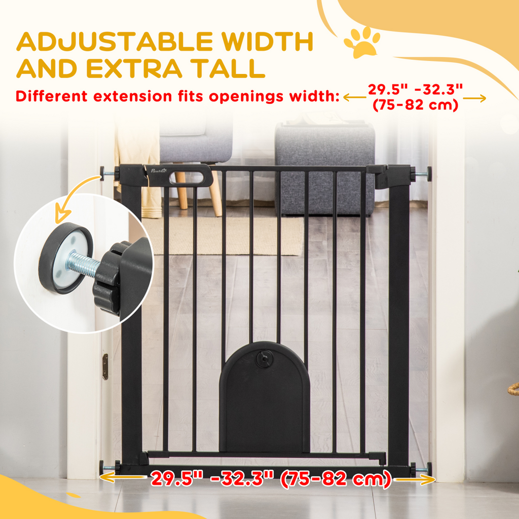 75-82 cm Pet Safety Gate, Stair Pressure Fit, Auto Close, Double Locking, Black