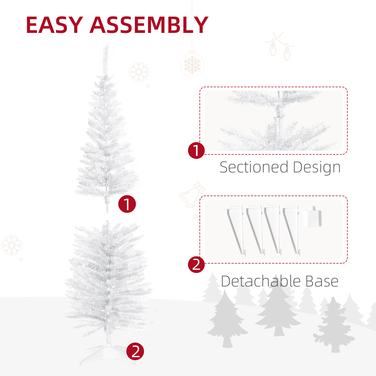 HOMCOM 5FT Pencil Slim Artificial Christmas Tree with Study Stand Tips White