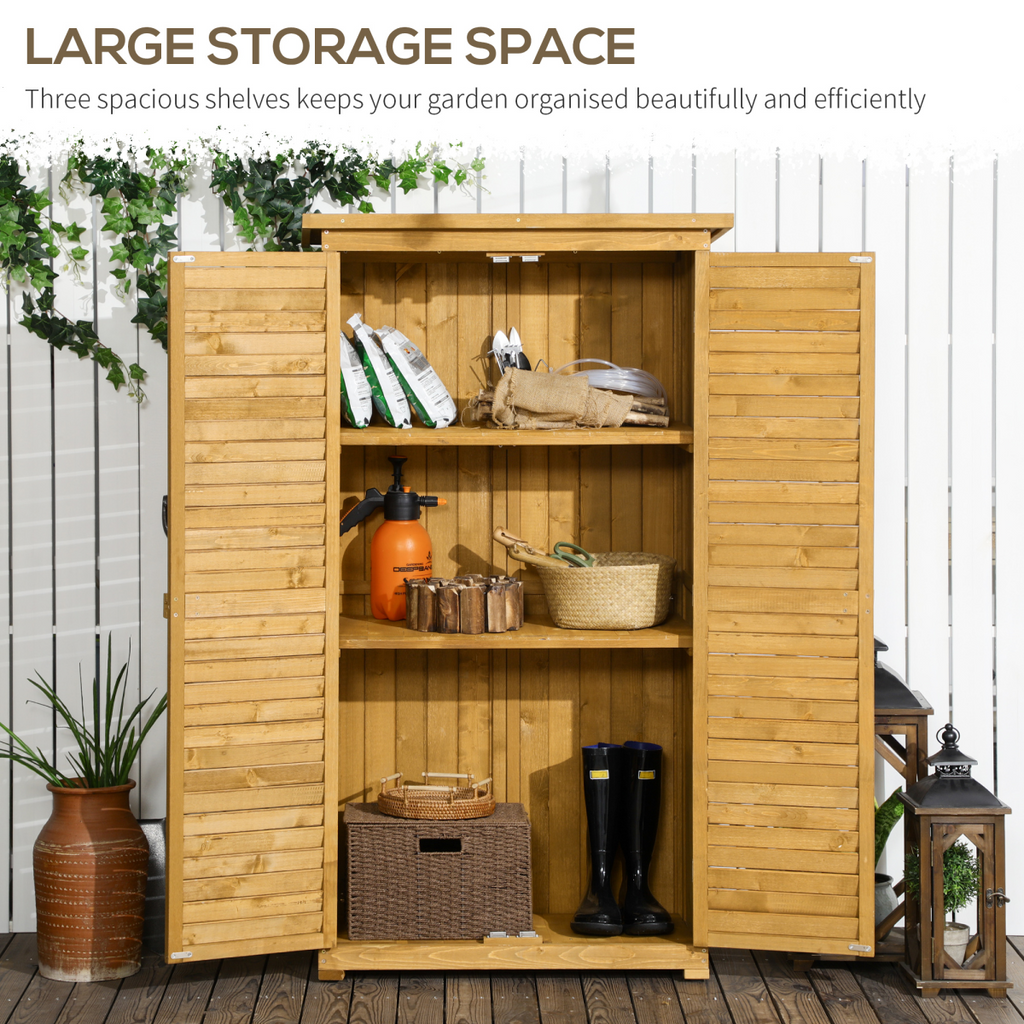 Wooden Garden Storage Shed Unit, 3-Tier Shelves Tool Cabinet Organizer