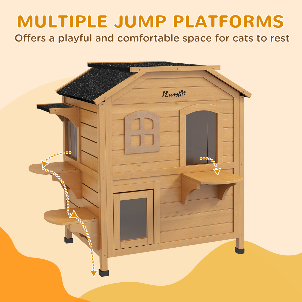 Wooden Cat House Cat Cave Pet Shelter Condos Outdoor Natural Wood Finish