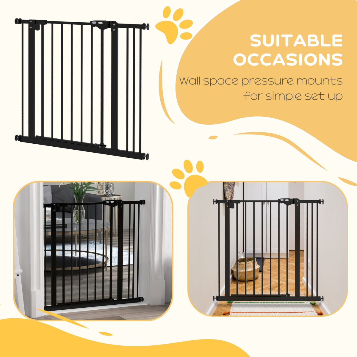 PawHut Adjustable Safety Gate with 1 Extensions and Four Adjustable Screws, Black