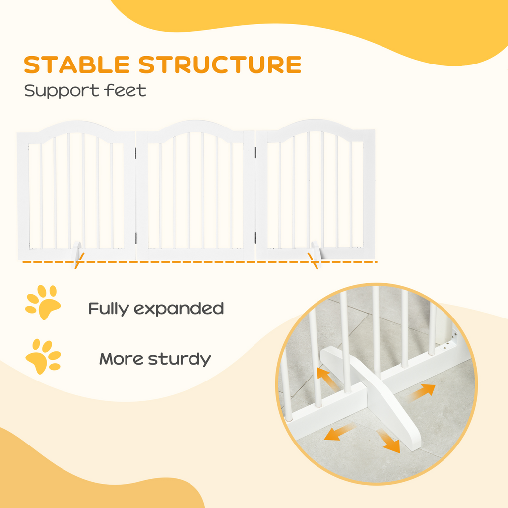 3 Panels Dog Gate w/ Support Feet Fence Safety Barrier Freestanding Wood White