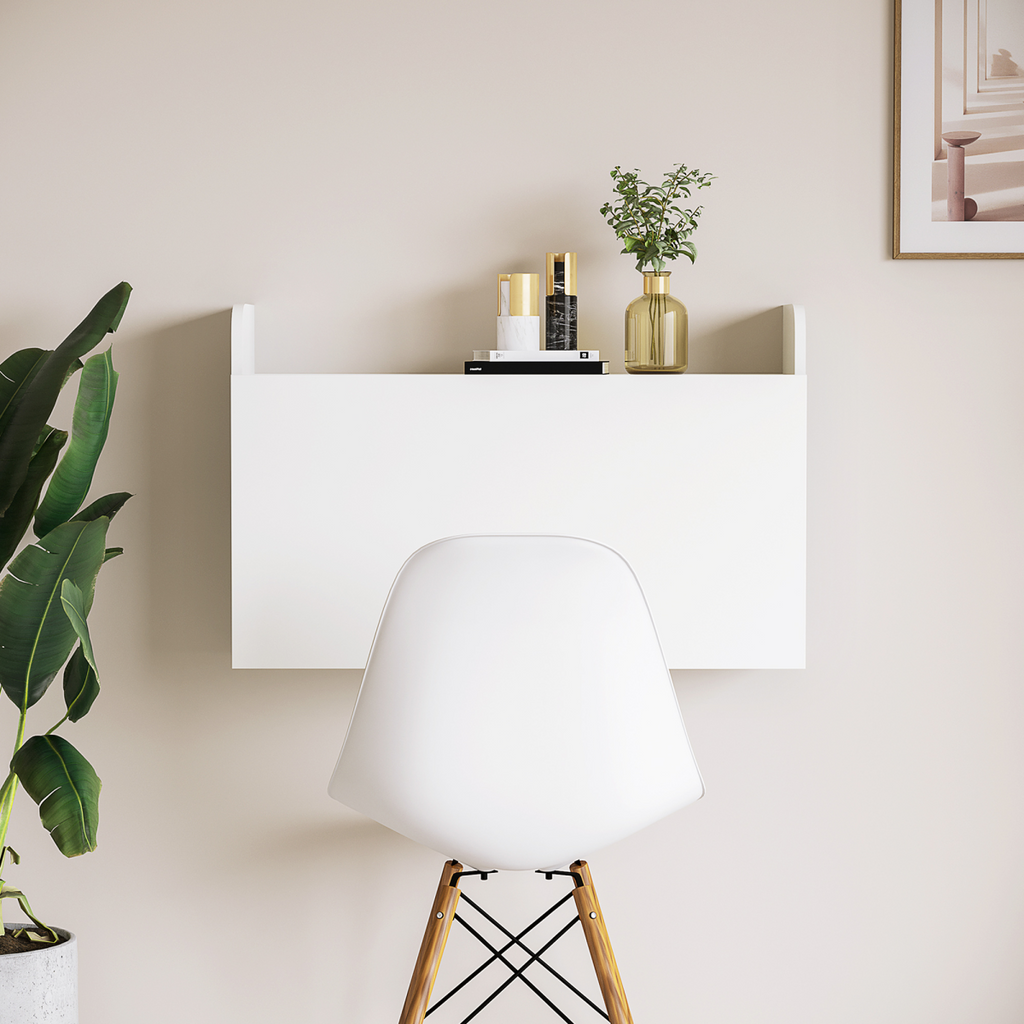 Wall Mounted Table Drop Leaf Floating Laptop Desk w/ Storage for Home Office