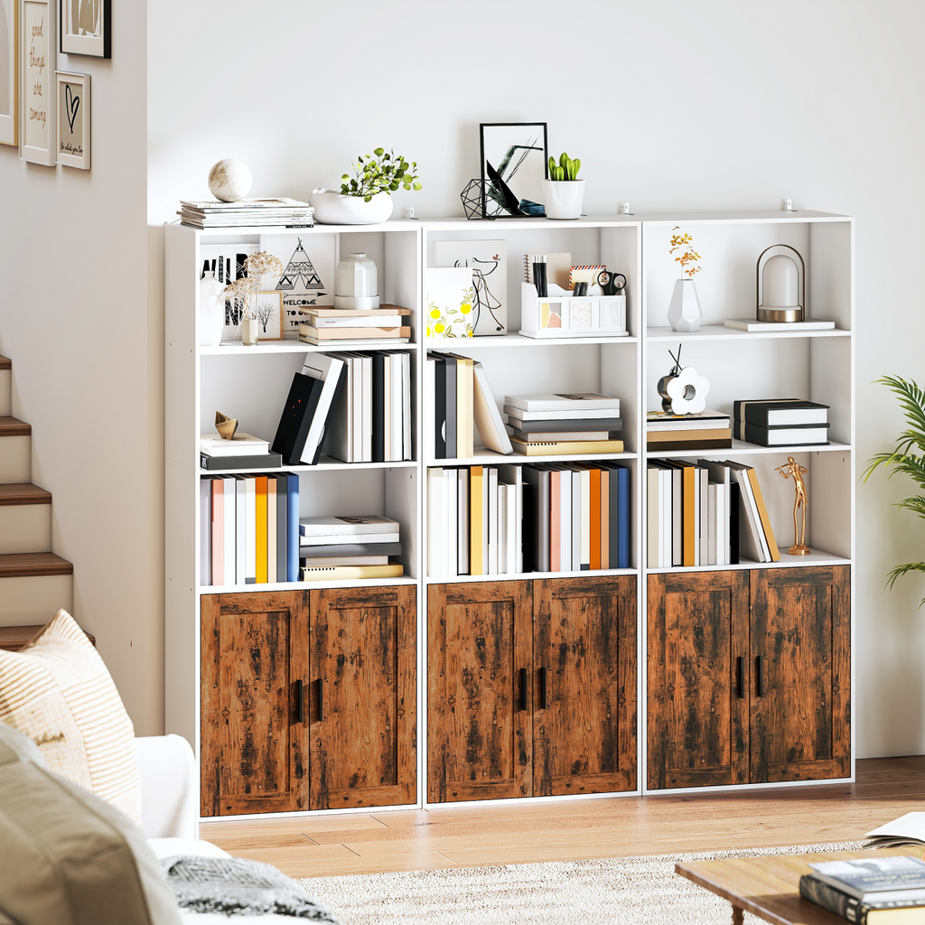 HOMCOM 5-Tier Bookcase, Tall Bookshelf with Adjustable Shelf, Rustic Brown