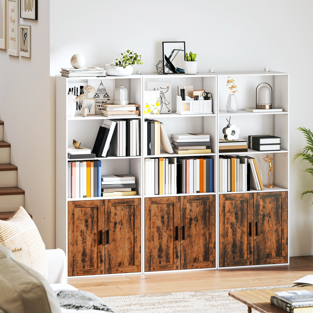 HOMCOM 5-Tier Bookcase, Tall Bookshelf with Adjustable Shelf, Rustic Brown