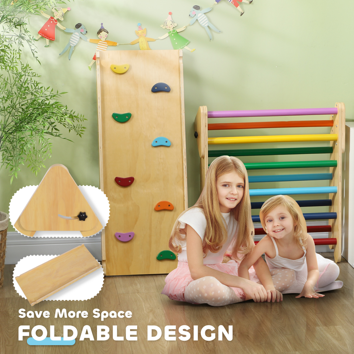 AIYAPLAY Toddler Climbing Frame, Wooden Indoor Pikler Triangle Set