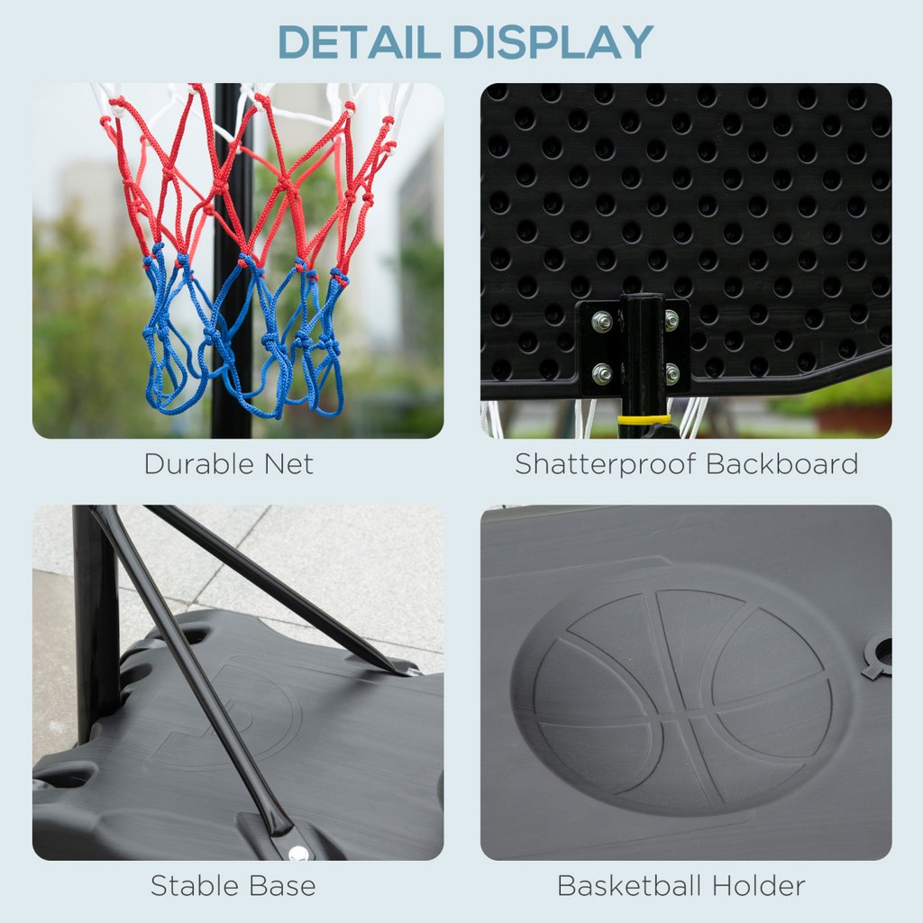 Adjustable Basketball Hoop Stand w/ Wheels and Weight Base 1.6-2.1m HOMCOM